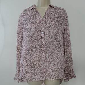 L'AGENCE Nina Long Sleeve Light Pink Sandalwood Leopard Print Silk Blouse XS